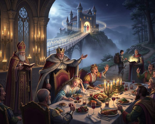 Medieval Fantasy Dinner Scene with Royal Figures