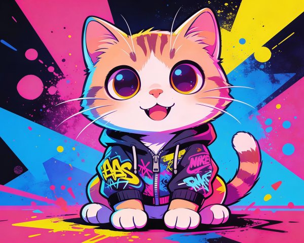 Anime Style Illustration of a Playful Tabby Cat