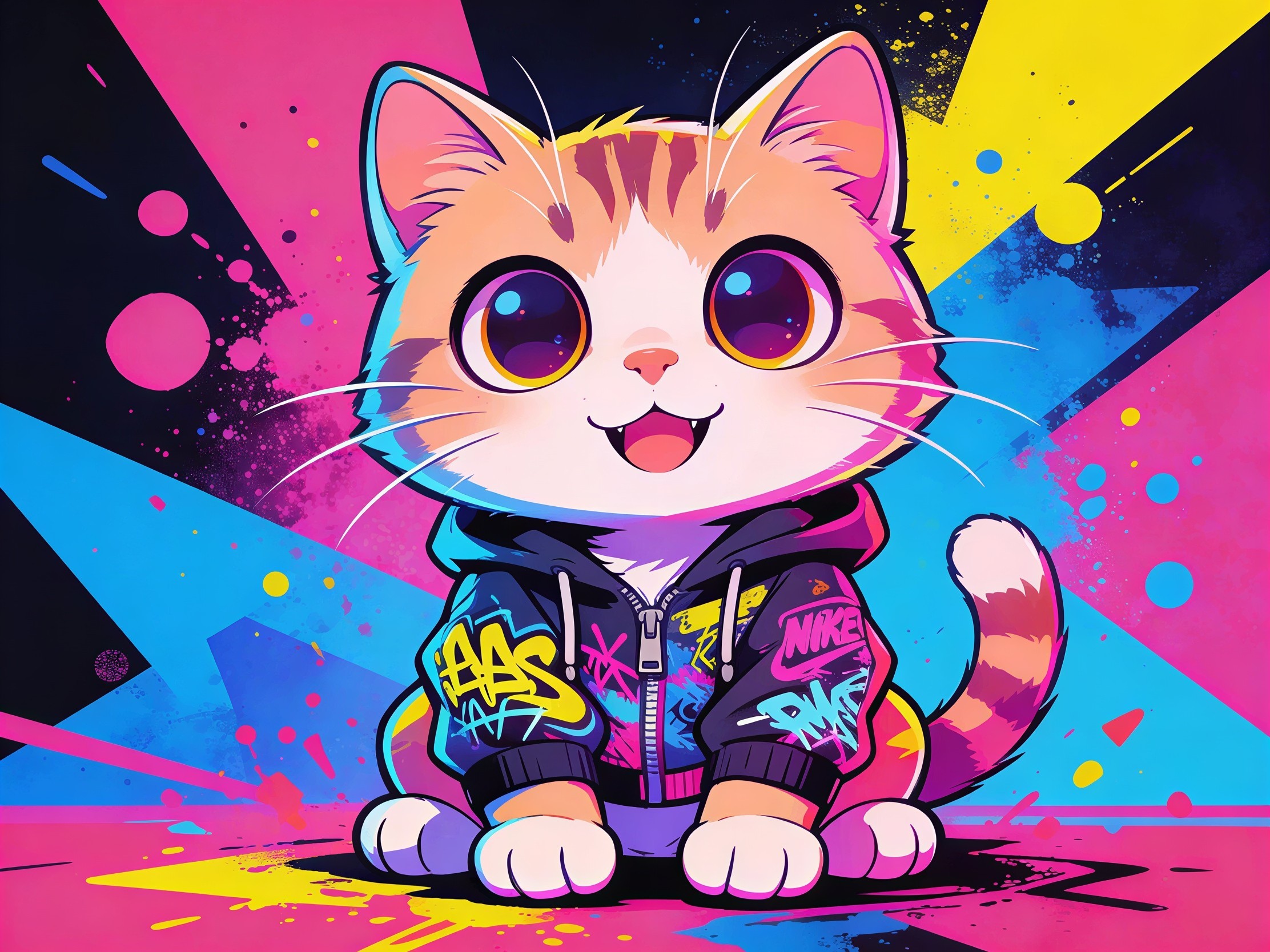 Anime Style Illustration of a Playful Tabby Cat