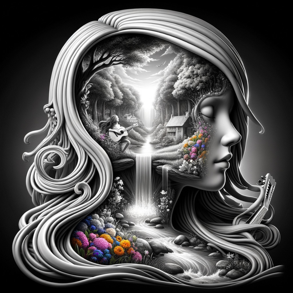Monochromatic Sculpture of Woman's Profile with Nature