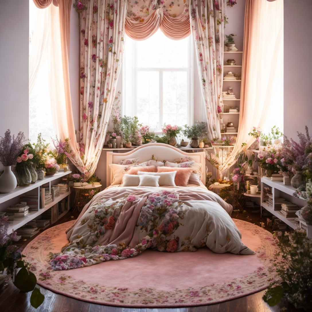Cozy Bedroom with Floral Decor and Natural Light