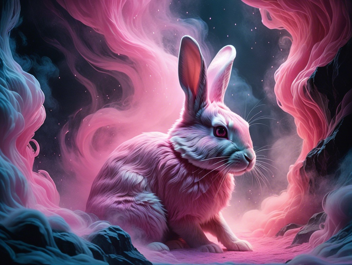 Fluffy Rabbit in Dreamlike Pink and Purple Mist