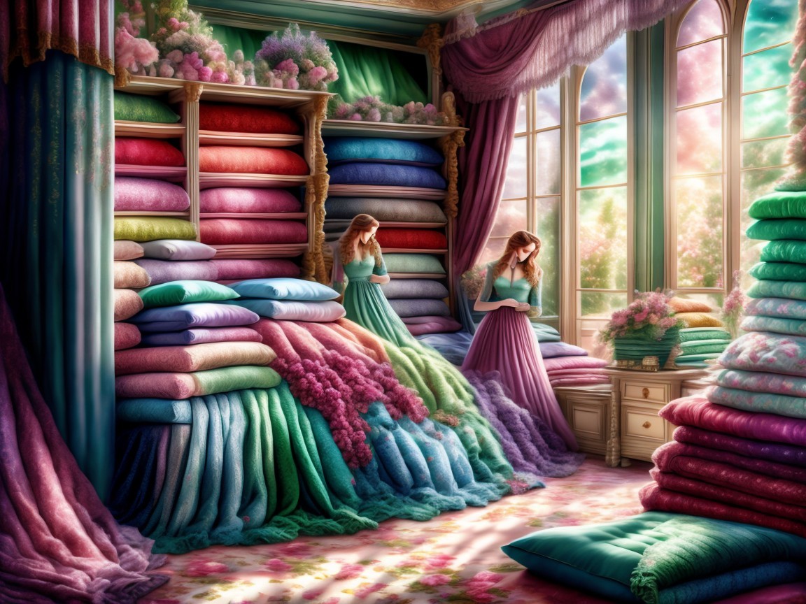 Adorned Room with Vibrant Fabrics and Soft Textures