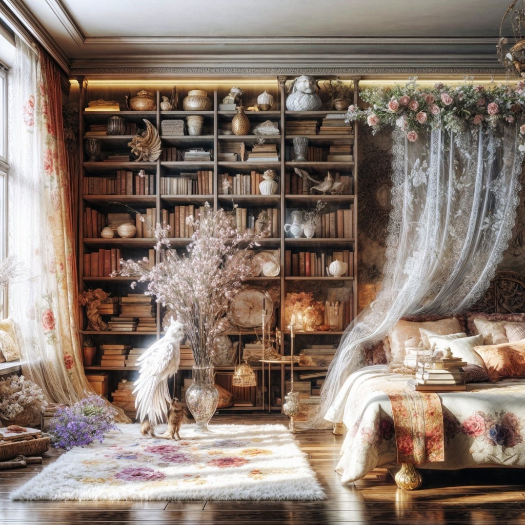 Cozy Elegantly Decorated Room with Books and Decor