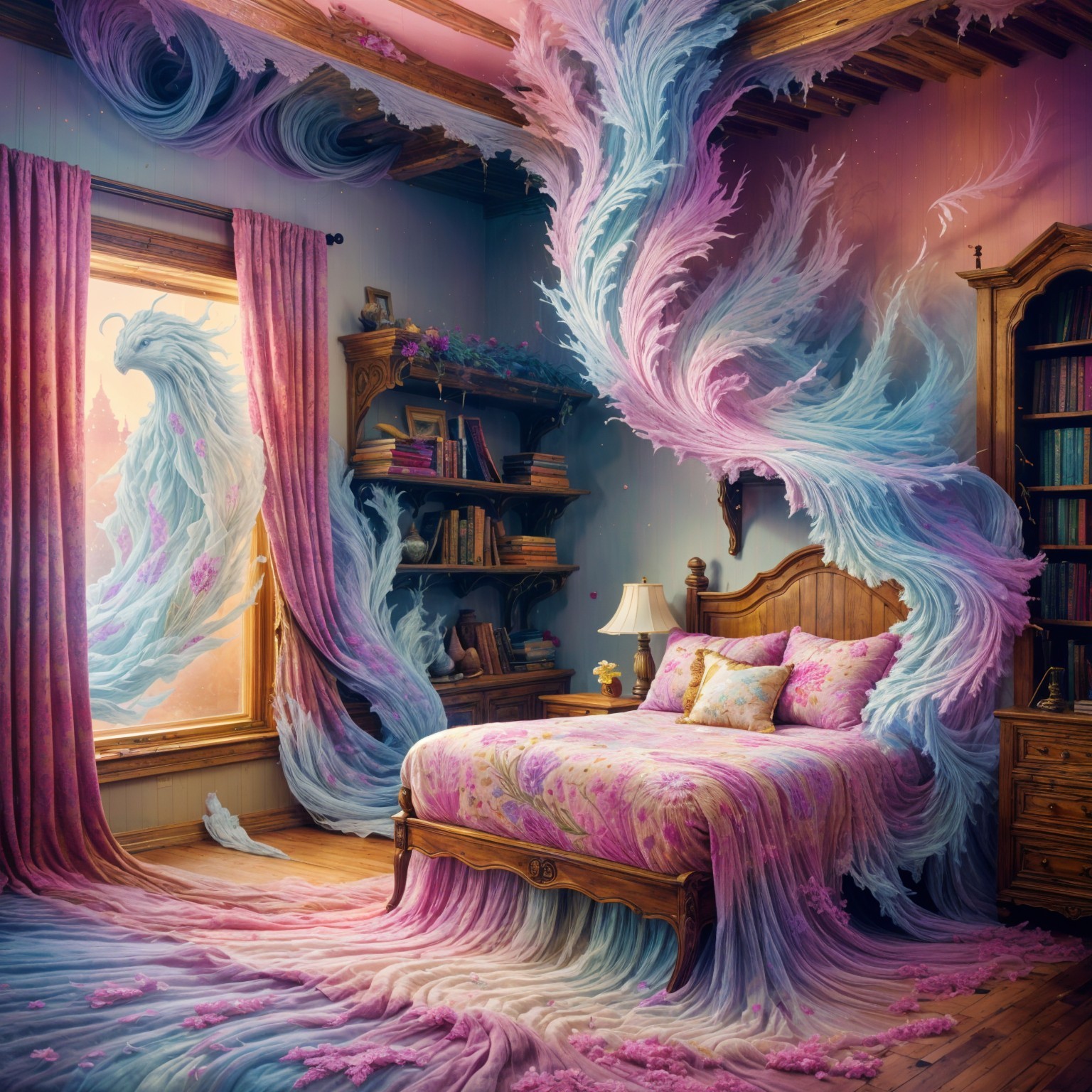 Whimsical Bedroom with Pastel Colors and Floral Bedding