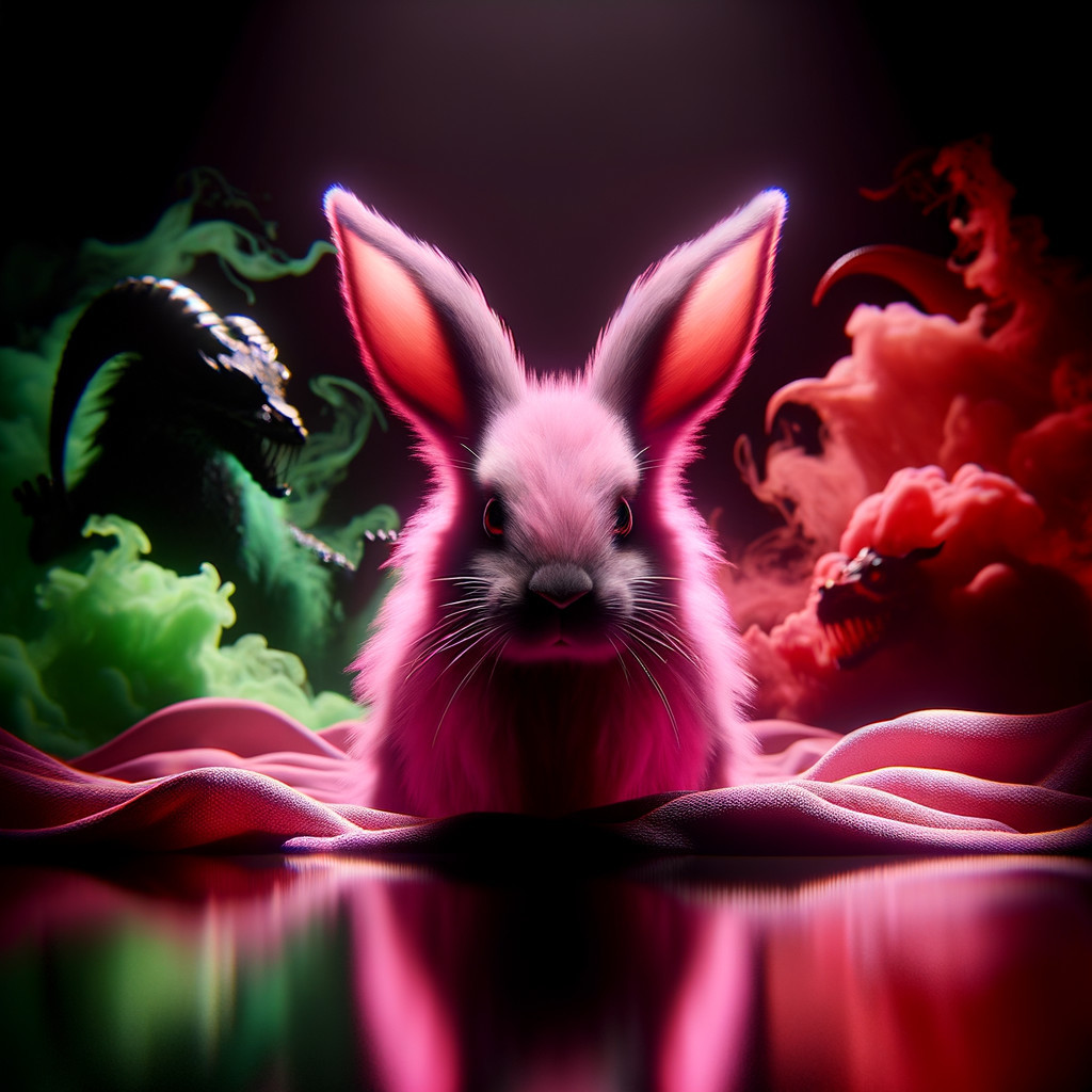 Vibrant Pink Rabbit with Colorful Smoke Background