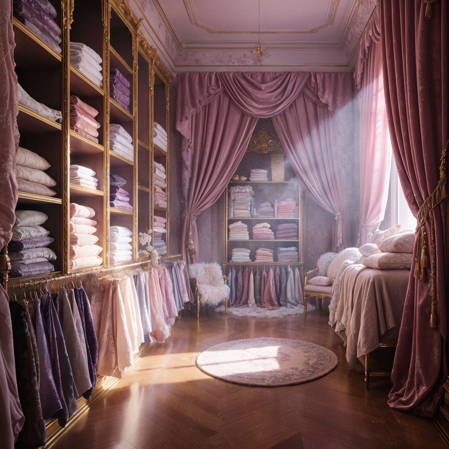 Opulent Dressing Room in Soft Pink and Lavender Hues
