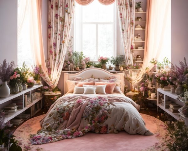 Cozy Bedroom with Floral Decor and Natural Light