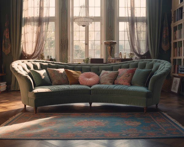 Elegant Green Tufted Sofa in Sunlit Room Decor