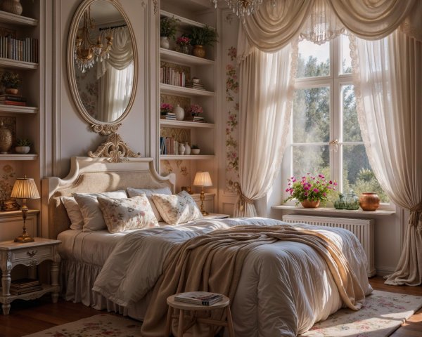 Elegant Bedroom with Soft Colors and Classic Decor
