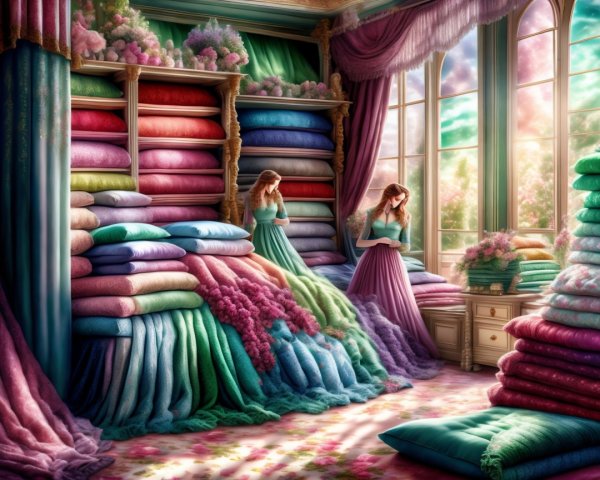 Adorned Room with Vibrant Fabrics and Soft Textures