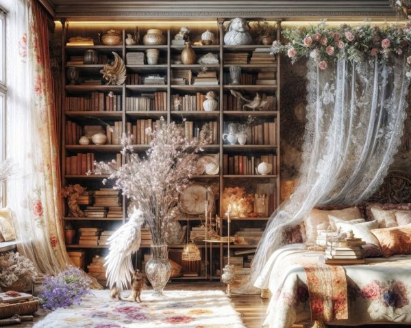 Cozy Elegantly Decorated Room with Books and Decor