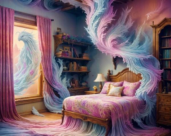 Whimsical Bedroom with Pastel Colors and Floral Bedding
