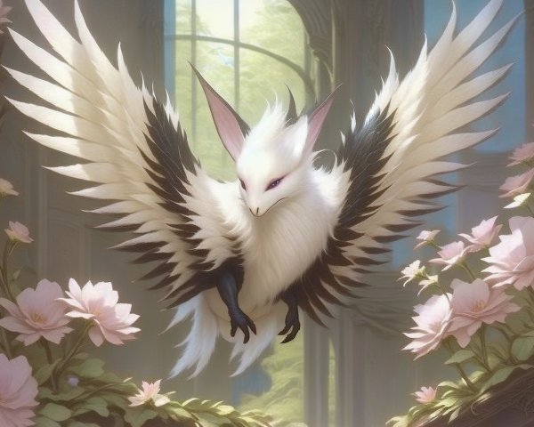 Mystical White Fox with Wings in Serene Setting