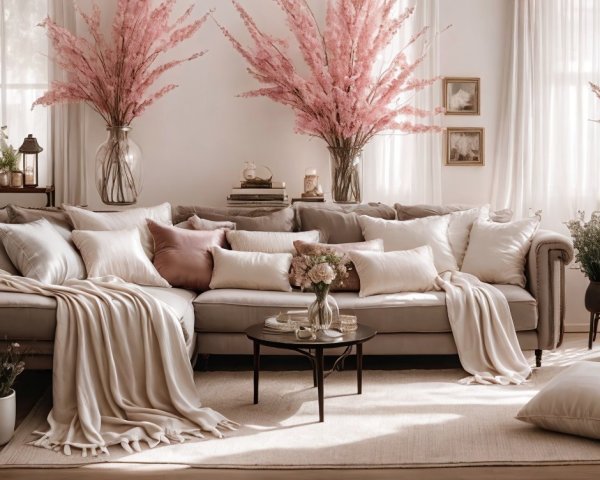 Cozy Elegantly Designed Living Room with Floral Accents