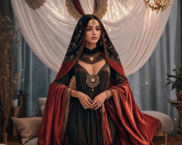 Elegant Woman in Luxurious Setting with Black Gown
