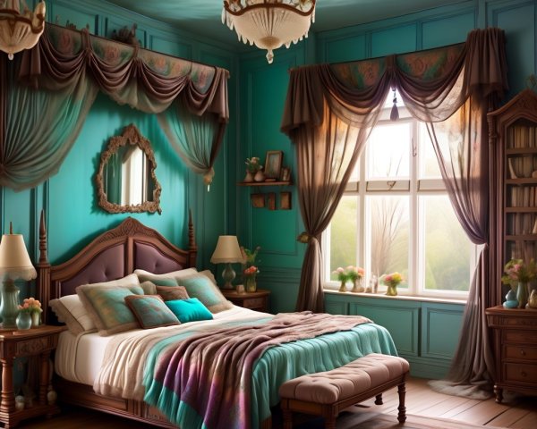 Tranquil Bedroom with Turquoise Color Scheme and Decor