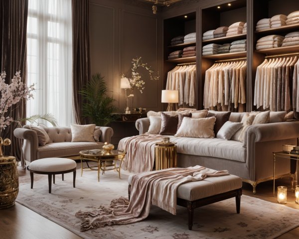 Elegant Living Room with Velvet Sofa and Warm Decor