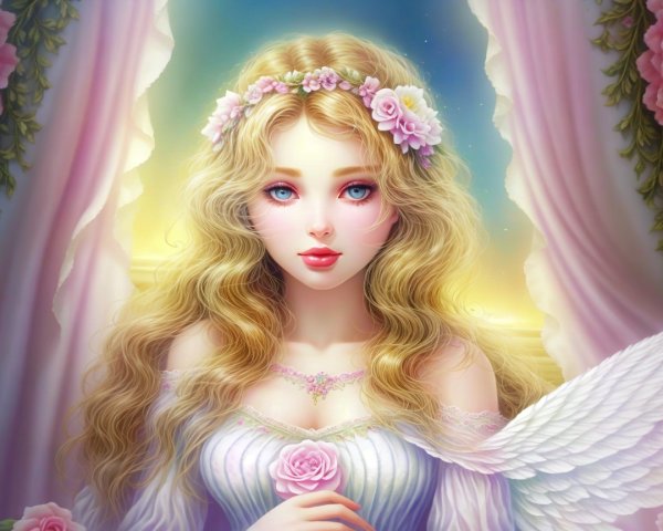 Ethereal Woman with Wings in Pastel Setting