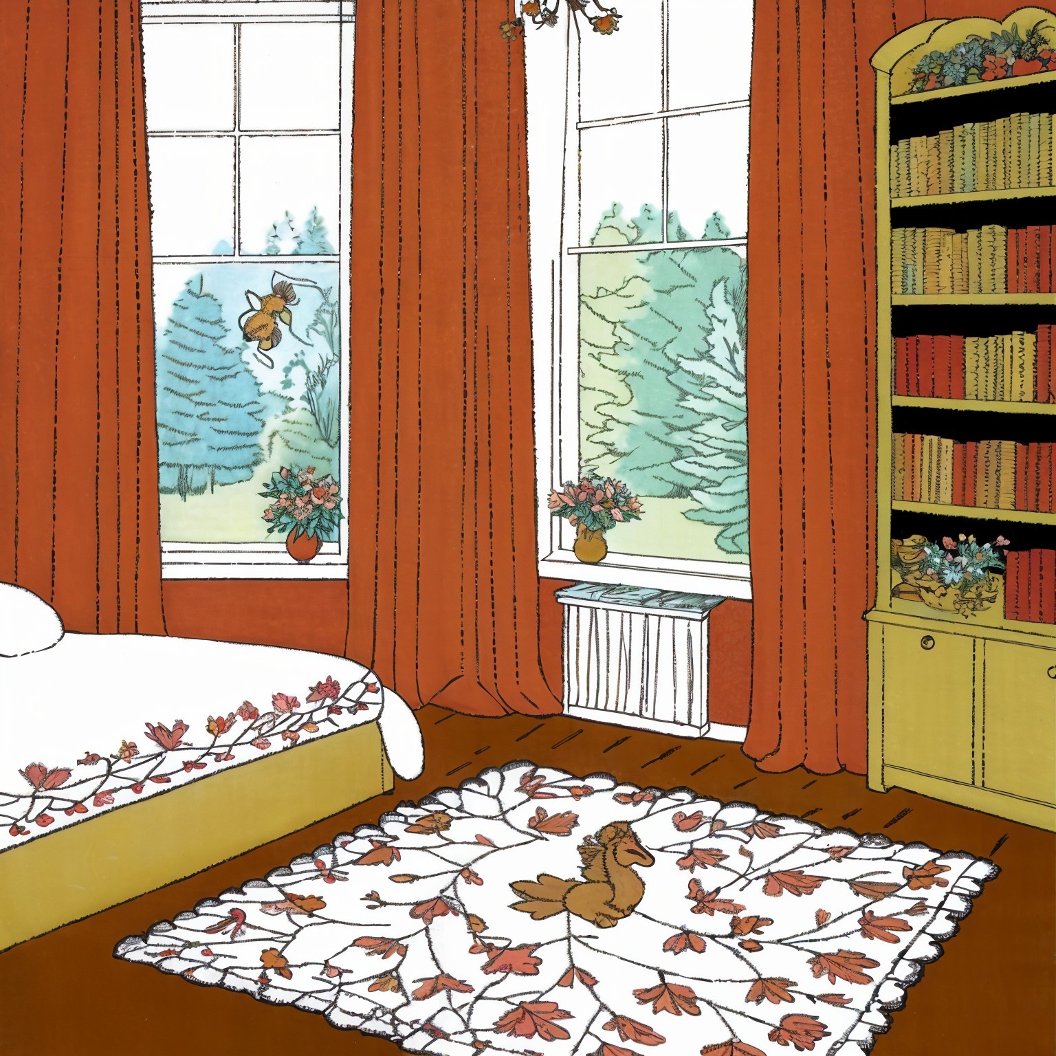 Cozy Room with Warm Curtains and Floral Decor