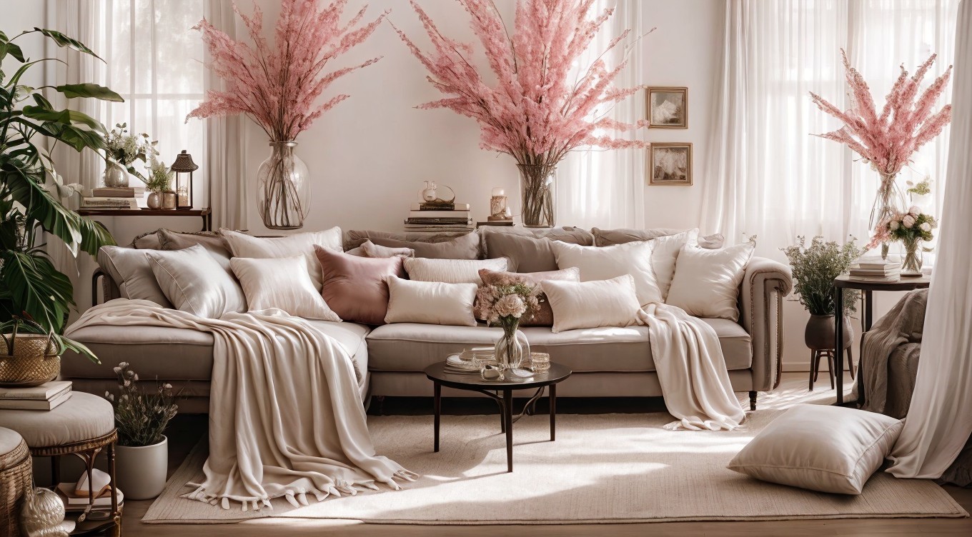 Cozy Elegantly Designed Living Room with Floral Accents