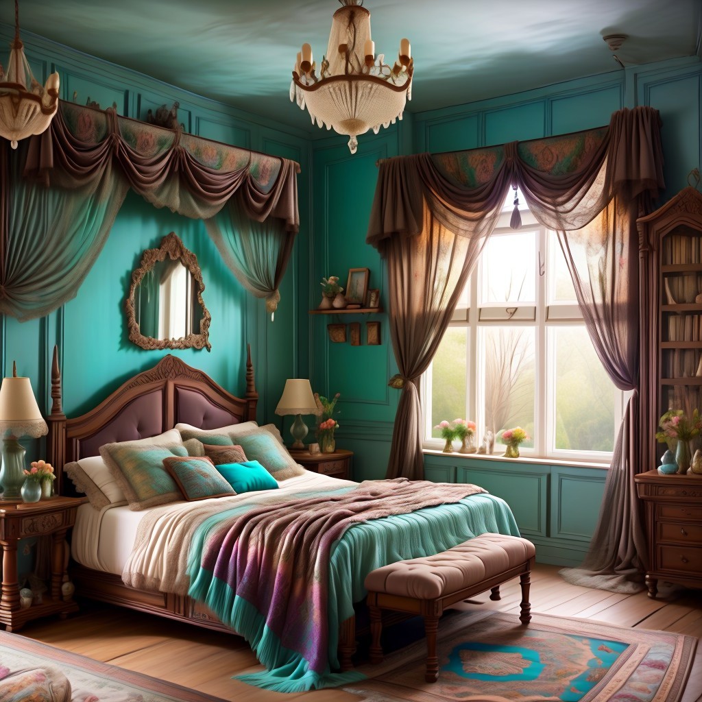 Tranquil Bedroom with Turquoise Color Scheme and Decor