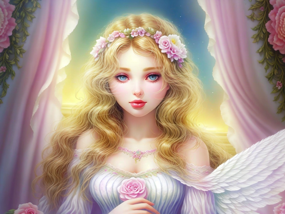 Ethereal Woman with Wings in Pastel Setting