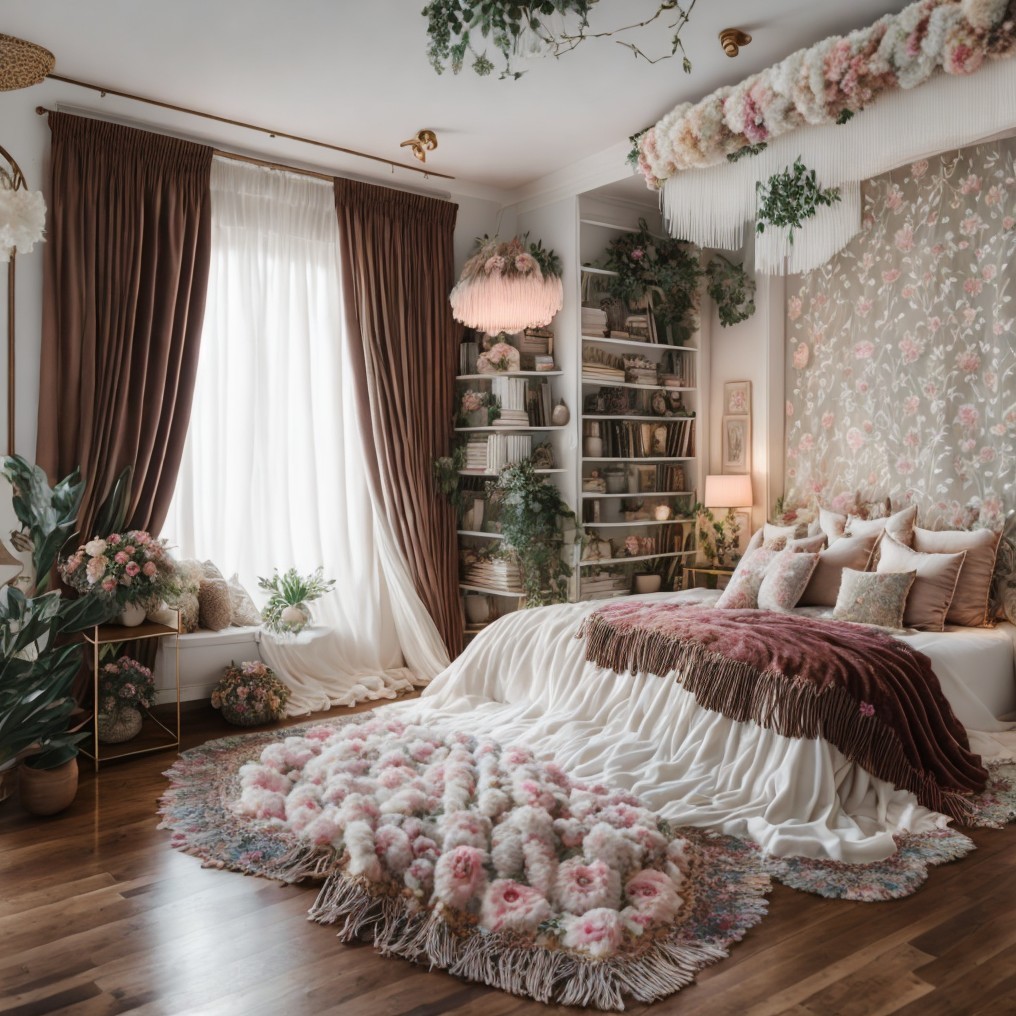 Cozy Elegant Bedroom with Floral Decor and Textiles