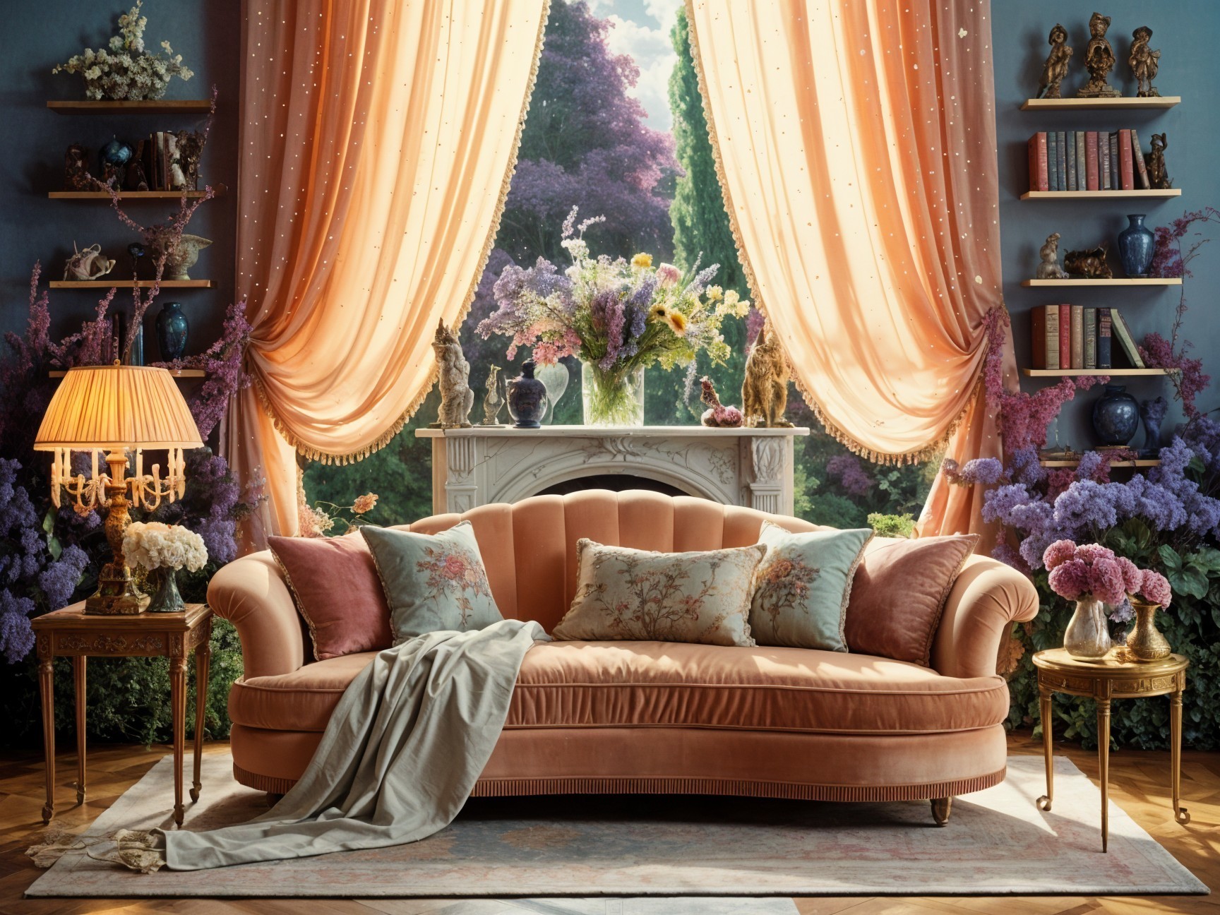 Luxurious Blush Velvet Sofa with Elegant Decor
