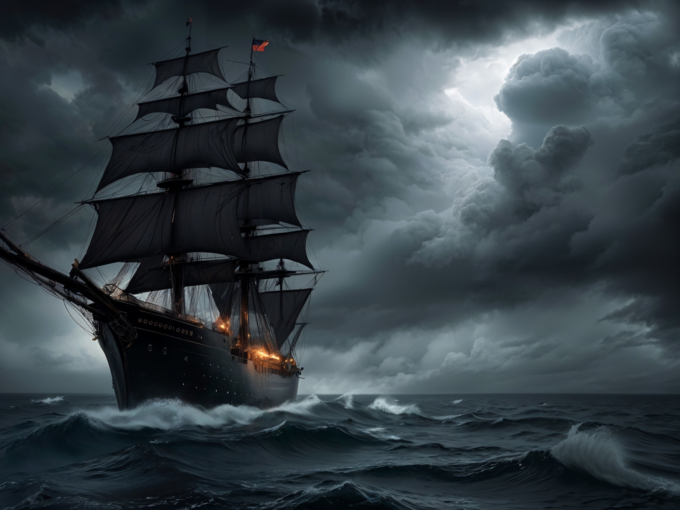 Majestic sailing ship navigating tumultuous seas