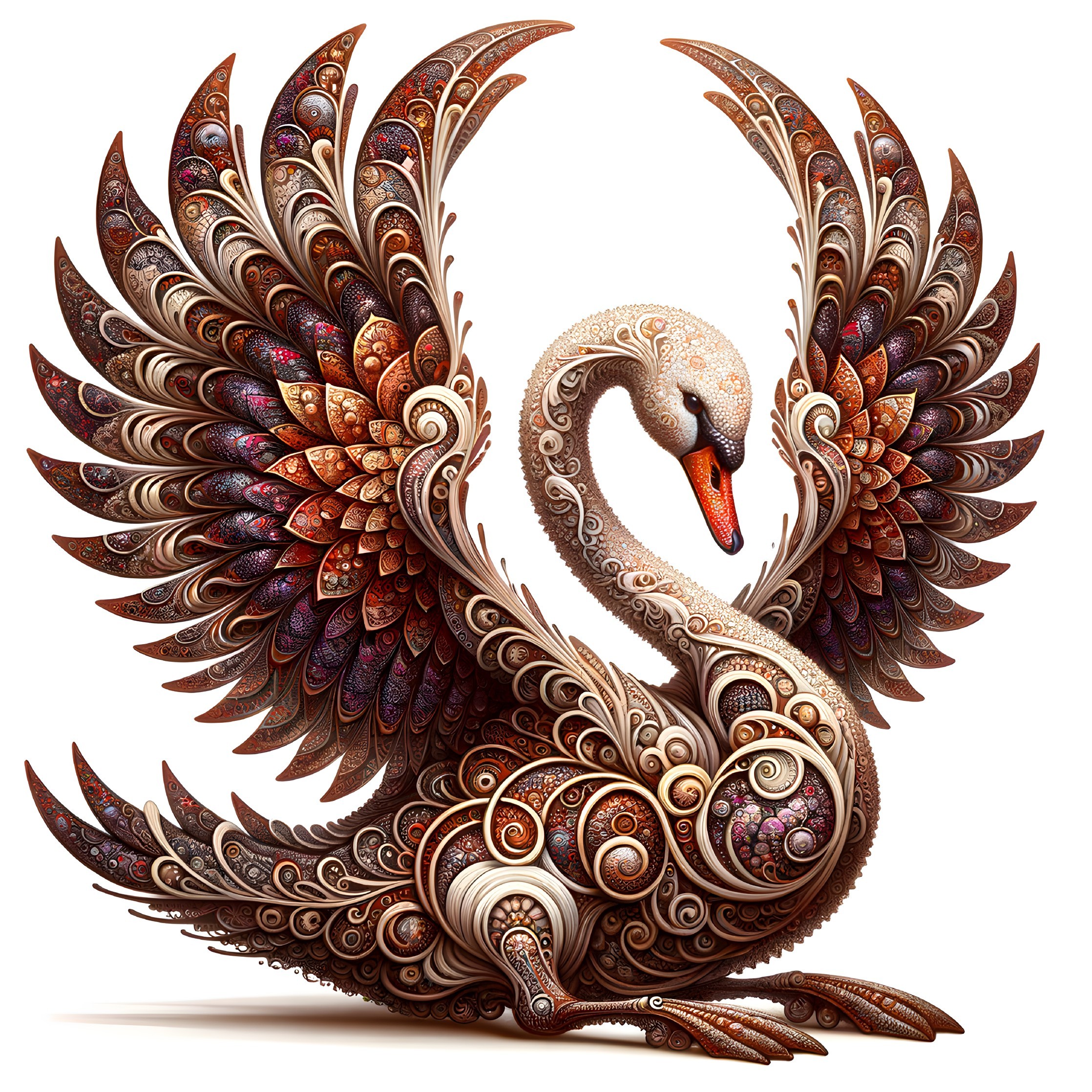 Stylized Swan with Intricate Patterns and Colors