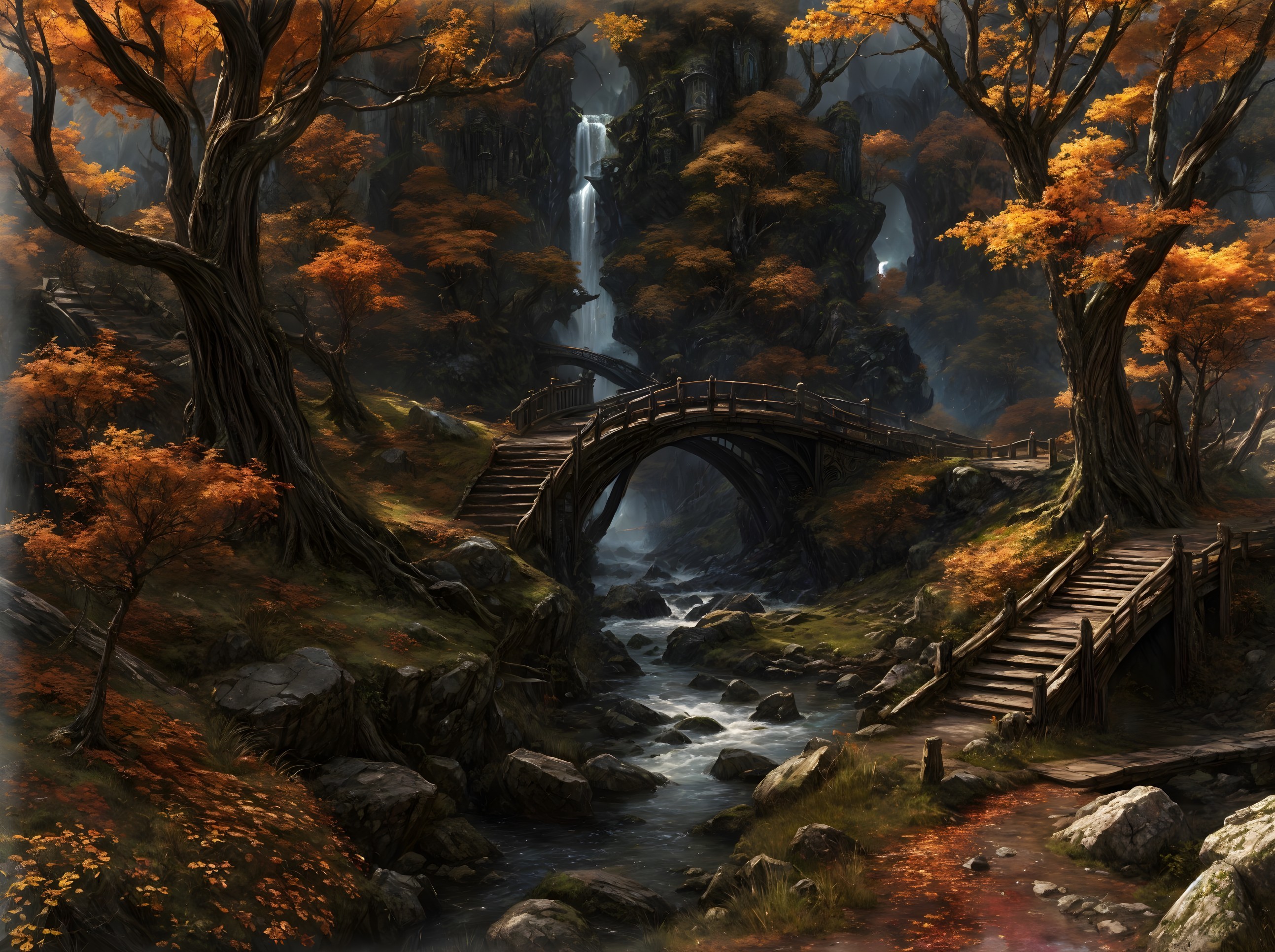Tranquil Autumn Landscape with Vibrant Foliage and Stream