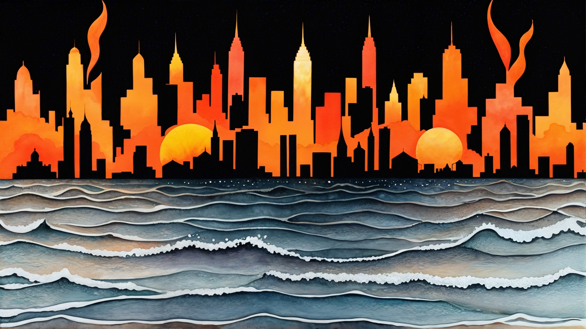 City Skyline at Sunset with Abstract Buildings