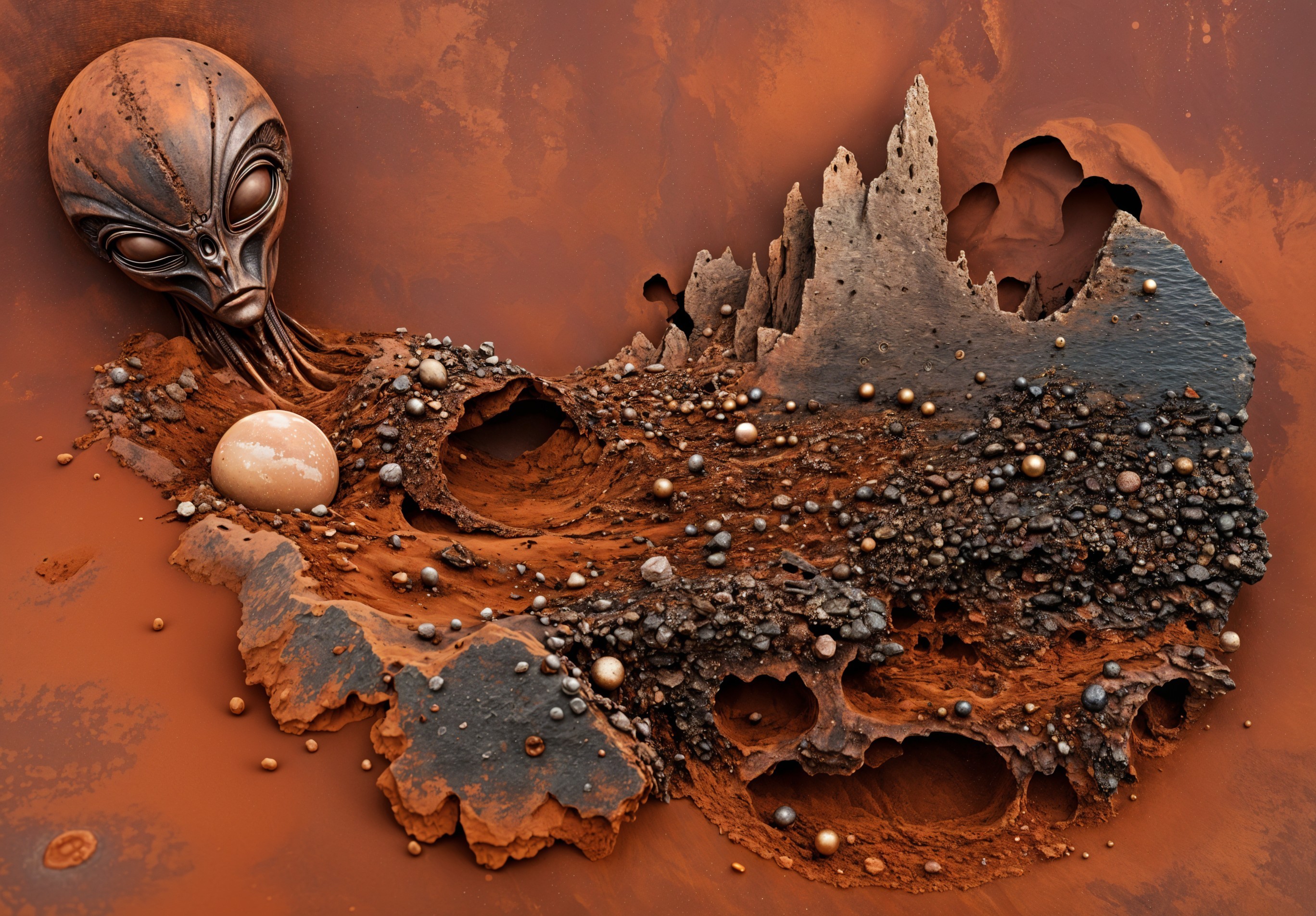 Otherworldly Landscape with Alien Figure and Terrain