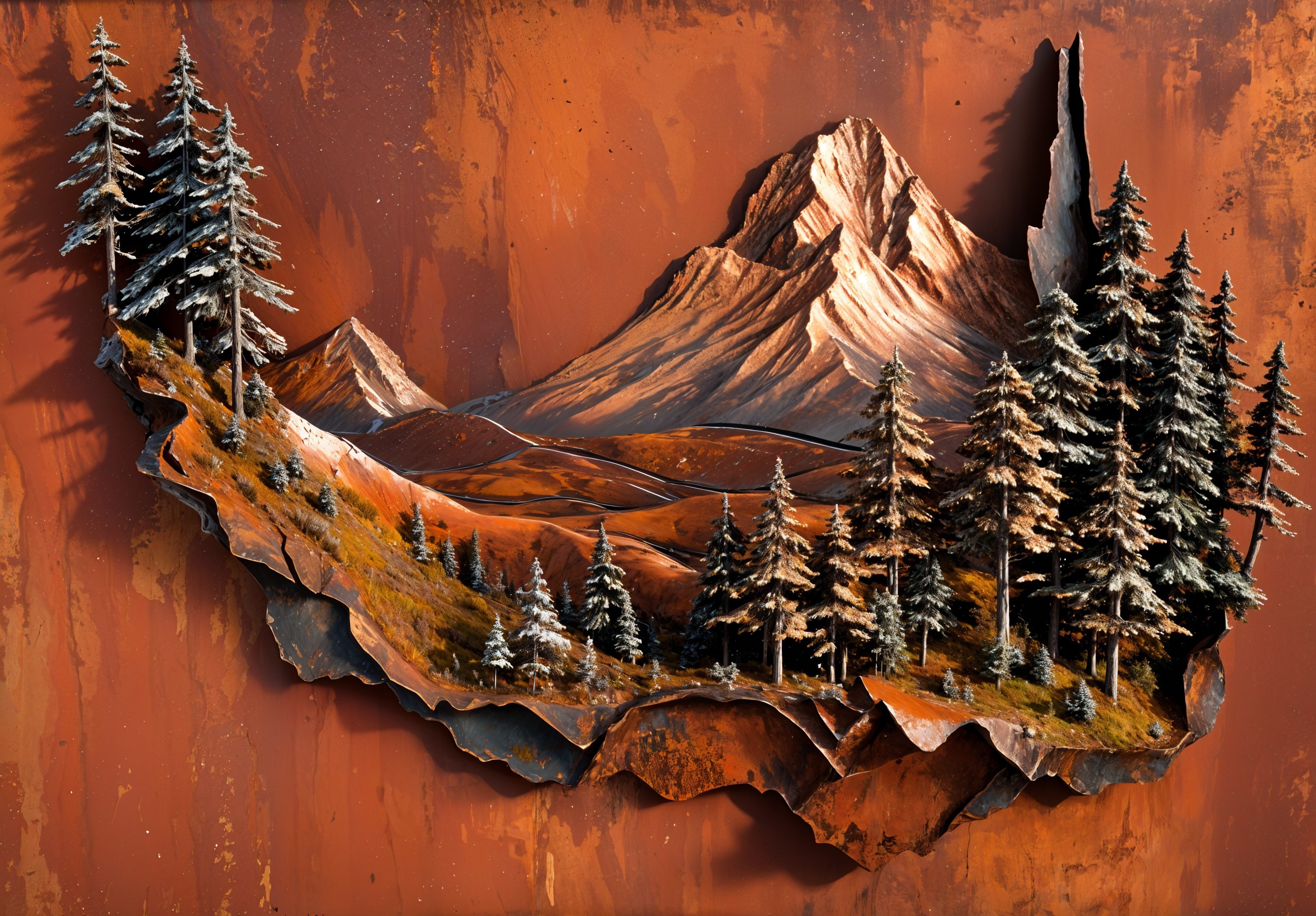 Three-Dimensional Landscape with Majestic Mountains