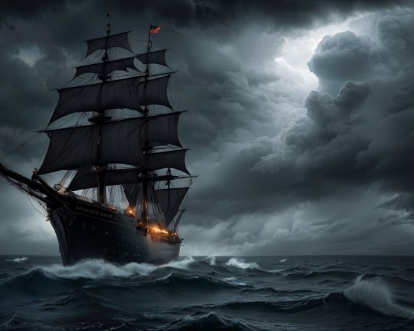Majestic sailing ship navigating tumultuous seas