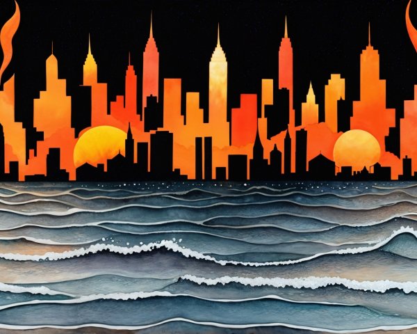 City Skyline at Sunset with Abstract Buildings