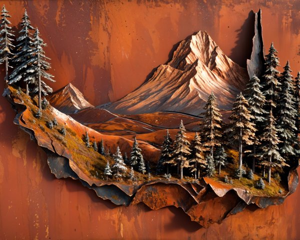 Three-Dimensional Landscape with Majestic Mountains