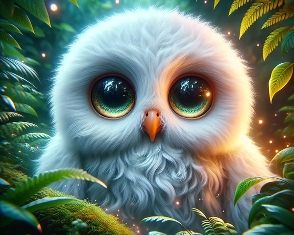 Fluffy Owl in a Lush Green Forest Setting