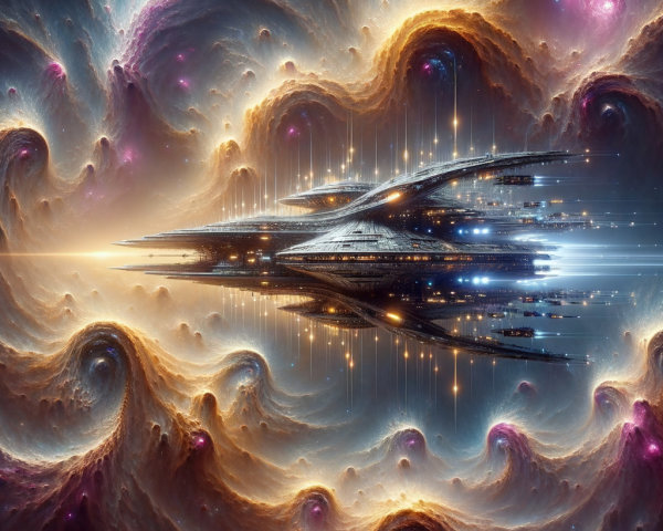Futuristic Spacecraft in Vibrant Cosmic Landscape