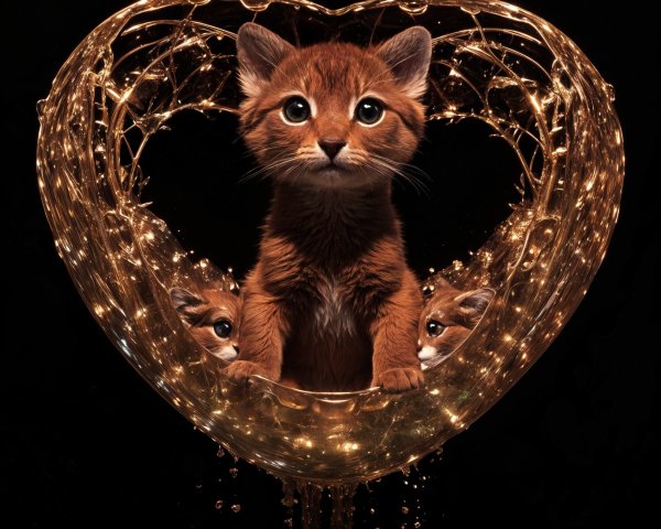 Cute Kittens in a Glowing Heart Scene
