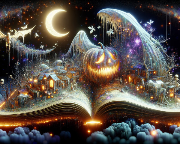 Whimsical Village Scene in an Illuminated Book