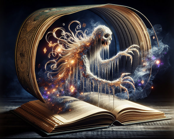 Ancient Book with Ghostly Figure and Mystical Glow