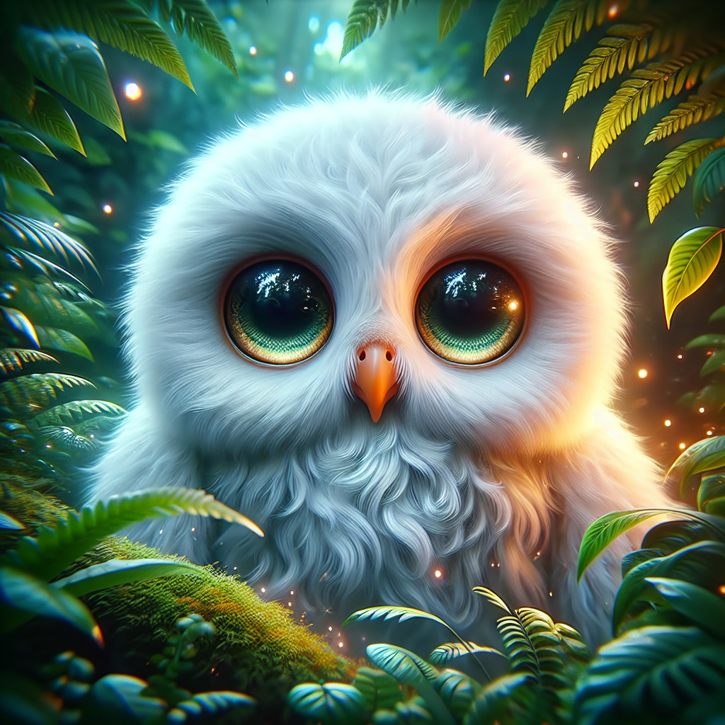 Fluffy Owl in a Lush Green Forest Setting