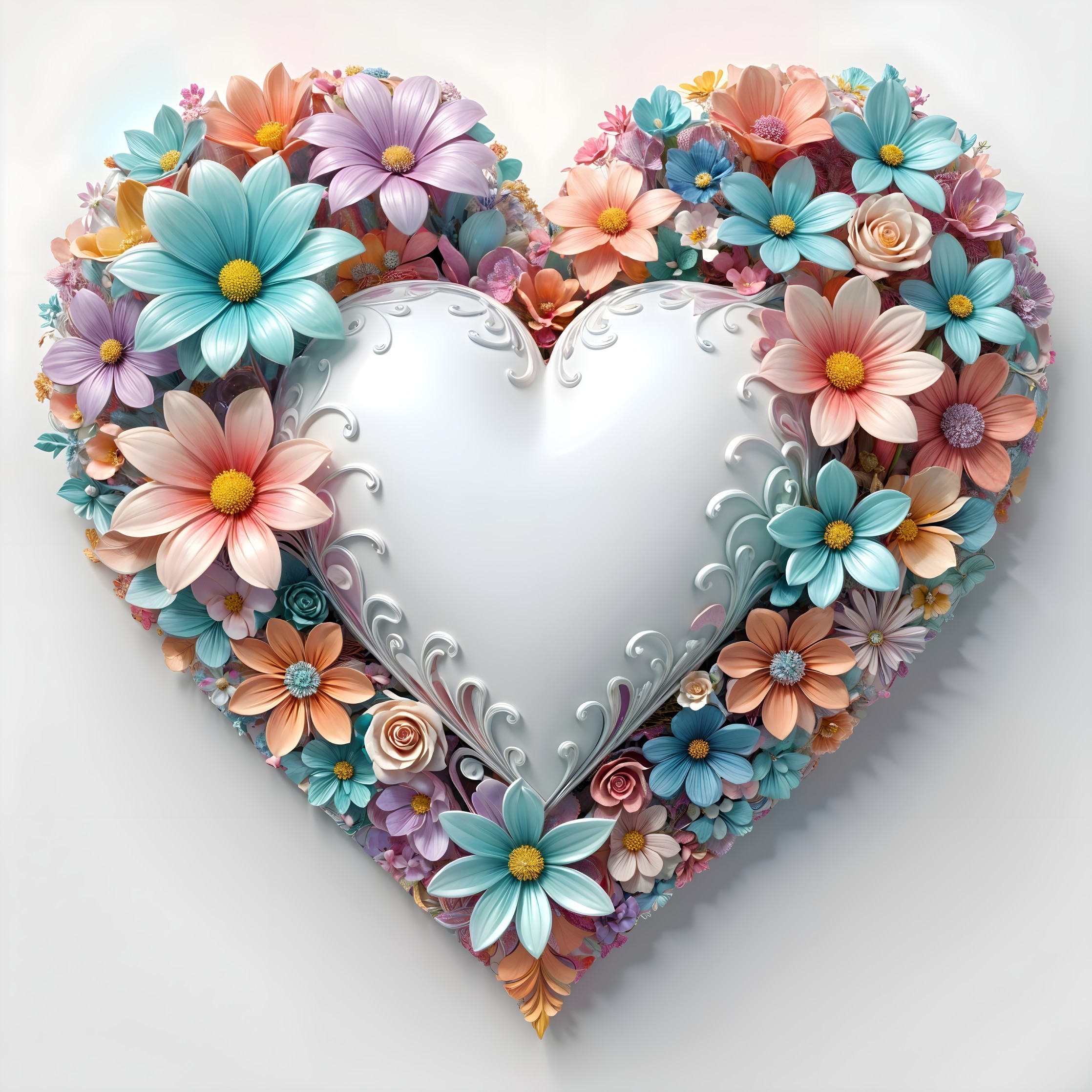 Heart Shape Decorated with Colorful Floral Design