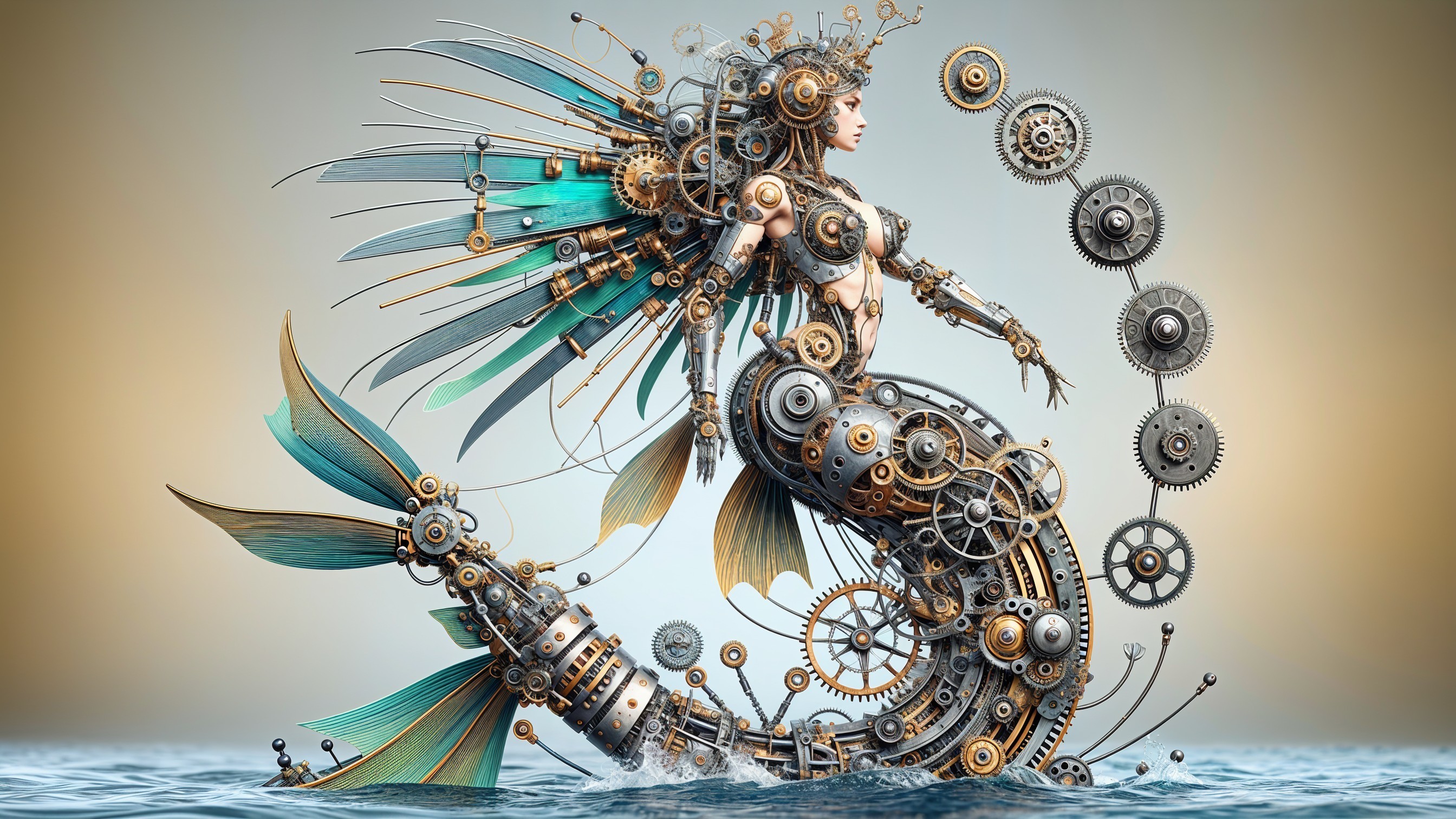 Steampunk Mermaid with Clockwork Elements and Design