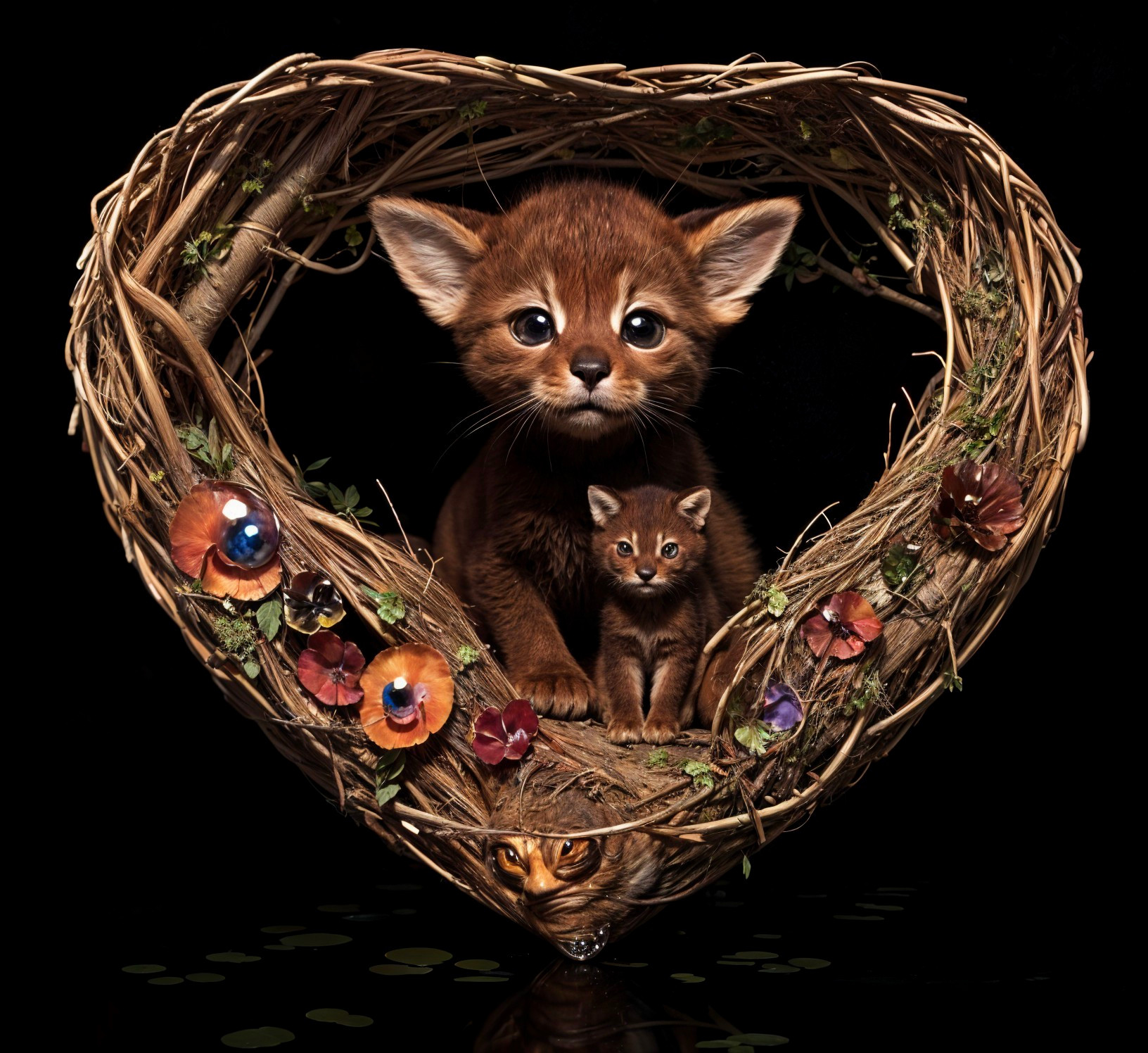Heart-Shaped Nest with Kittens and Colorful Decor