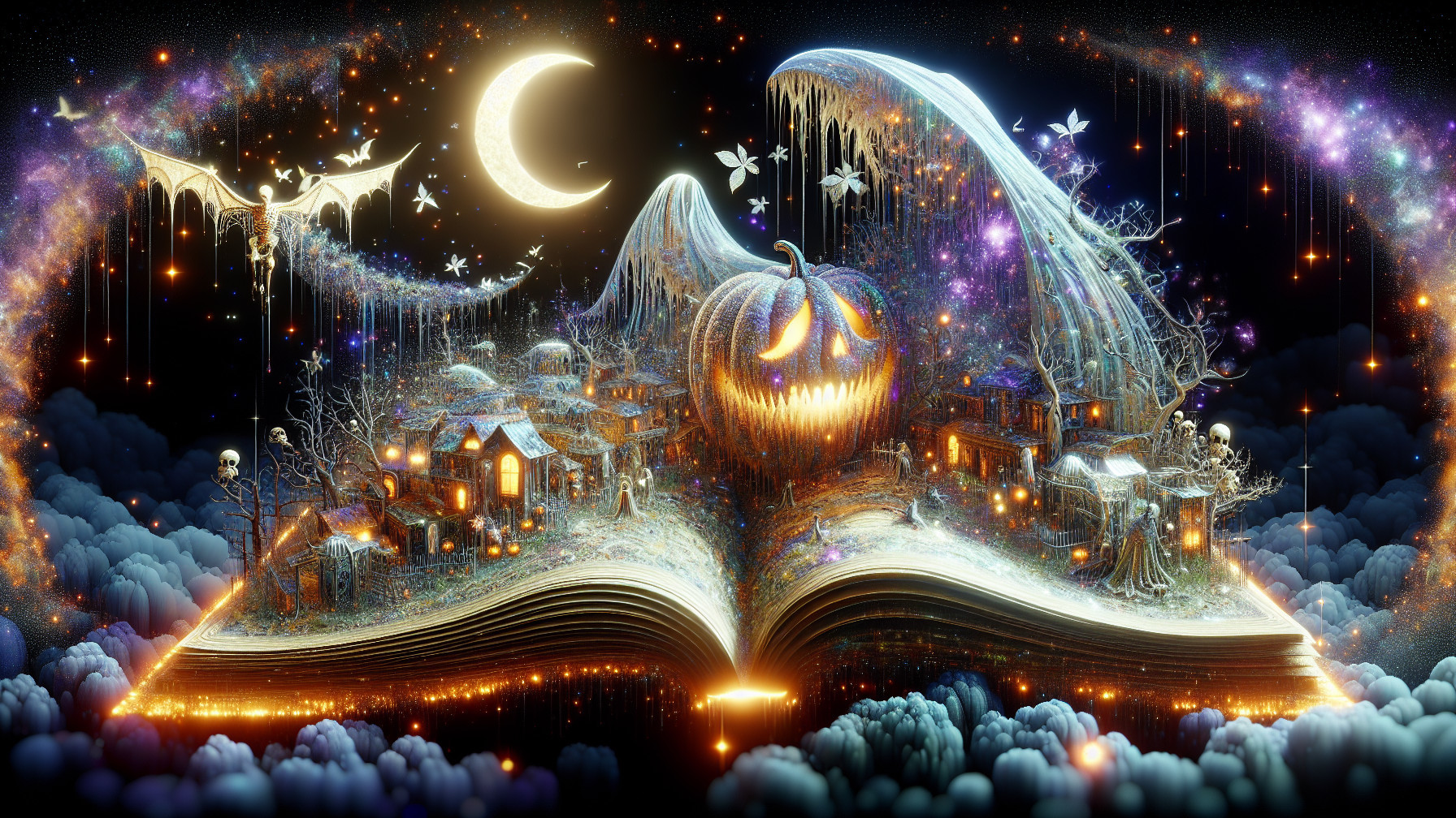 Whimsical Village Scene in an Illuminated Book