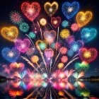 Fireworks Display Over Calm Lake at Night