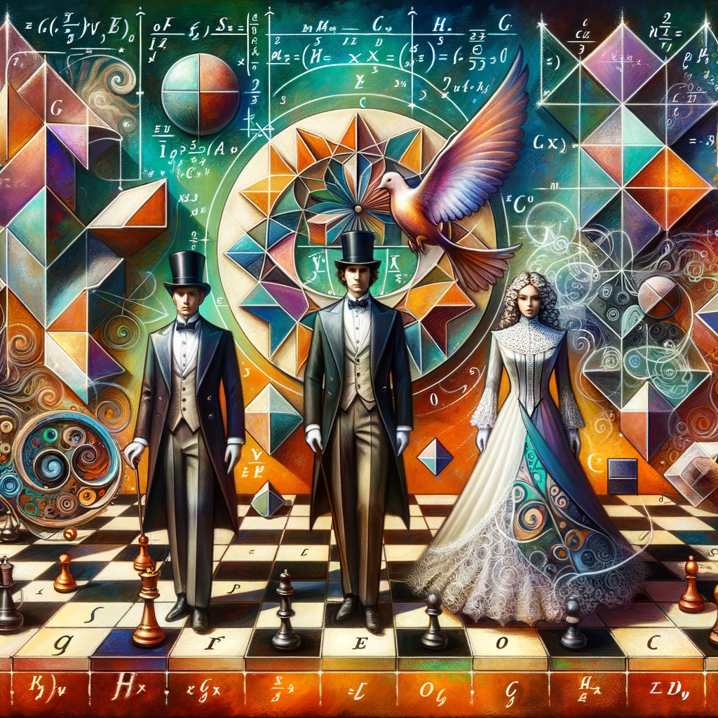 Elegantly Dressed Figures on a Chessboard Background